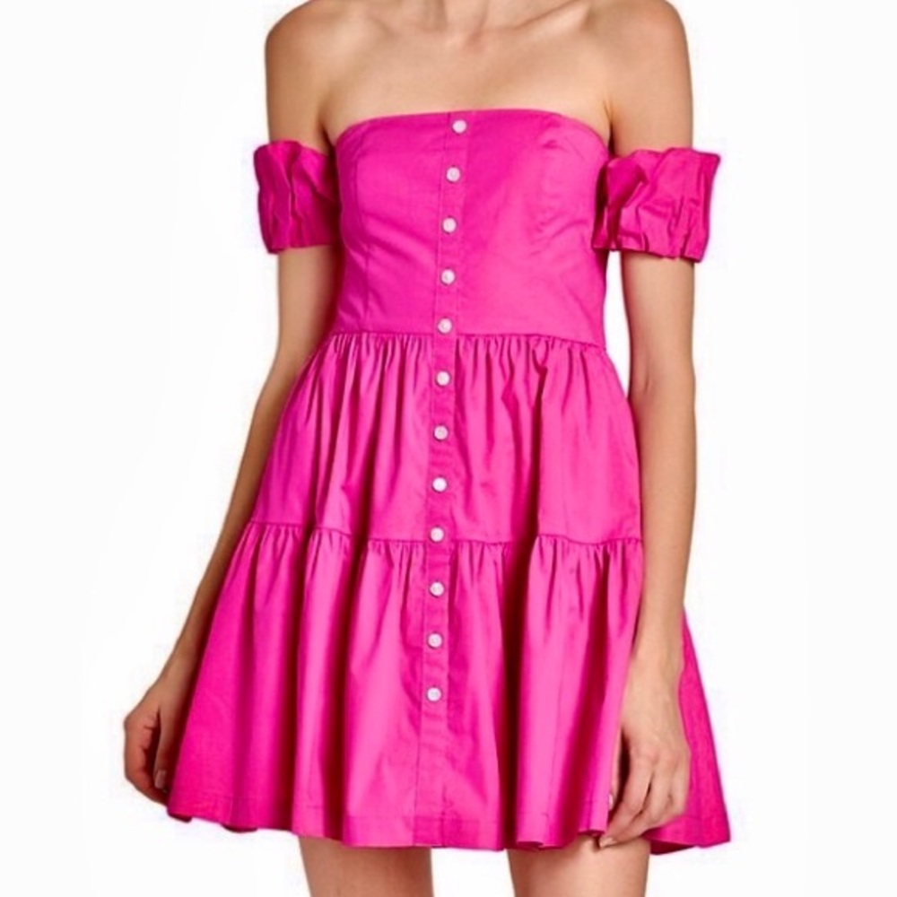 NWT Staud Elio Off-The-Shoulder Mini Dress Peony